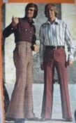 Two men in 1970s outfits standing together